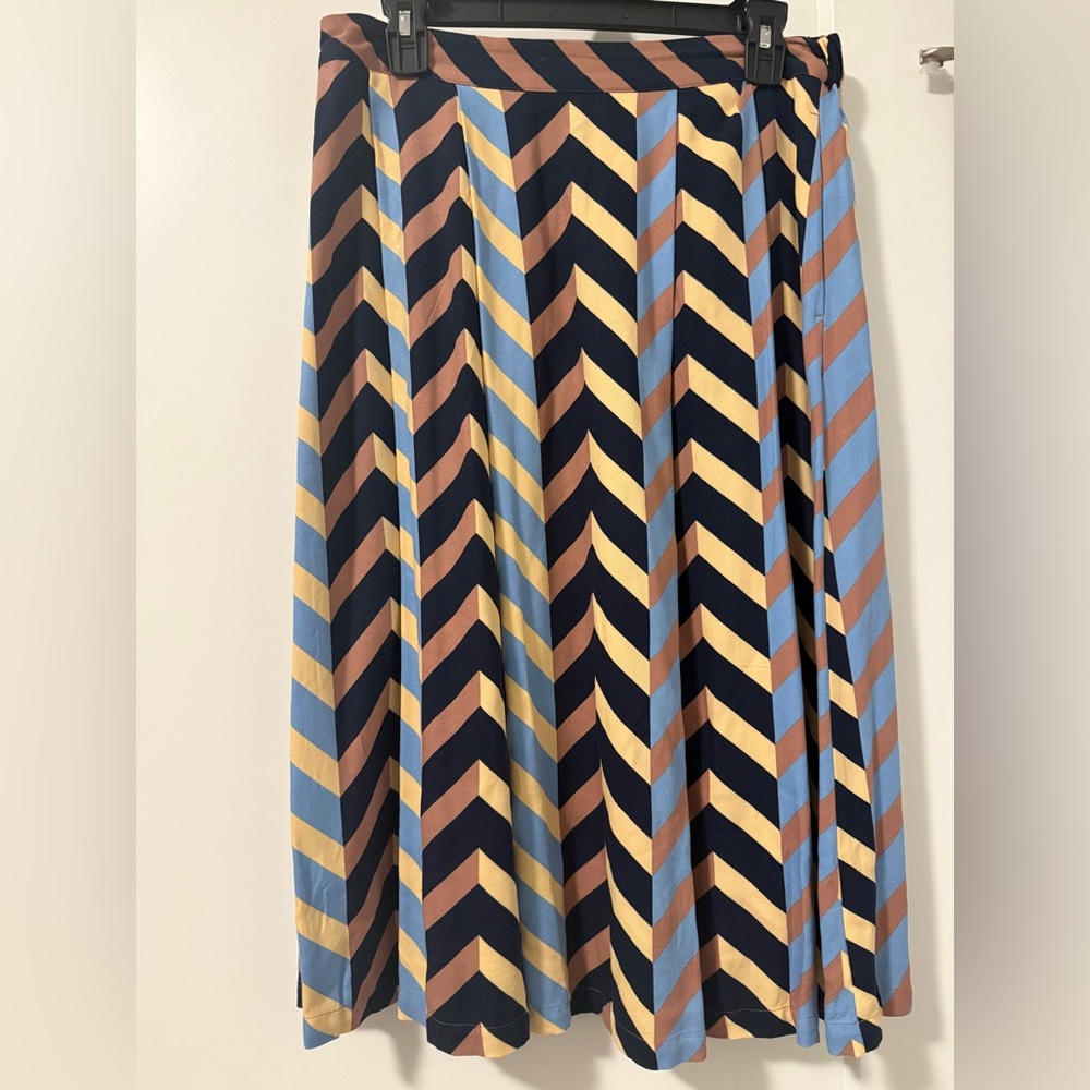 Liz Claiborne Chevron Maxi Skirt in Blue, Yellow, and Brown